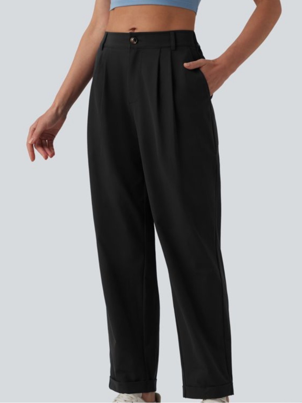 Halara Black Pleated Pants Tapered Leg Size L Petite